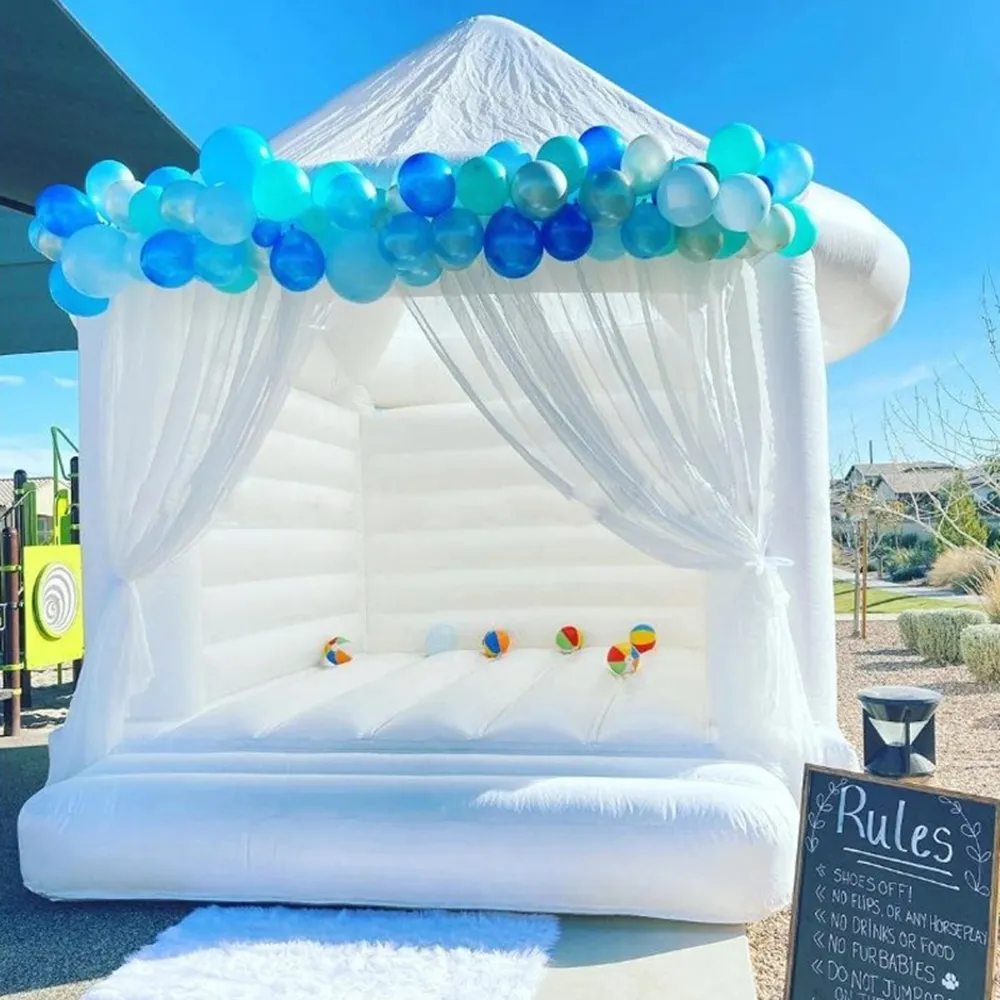 Casa de salto inflável branca comercial por atacado, castelo de salto de casamento, barraca de casa de salto saltitante com ventilador, frete grátis