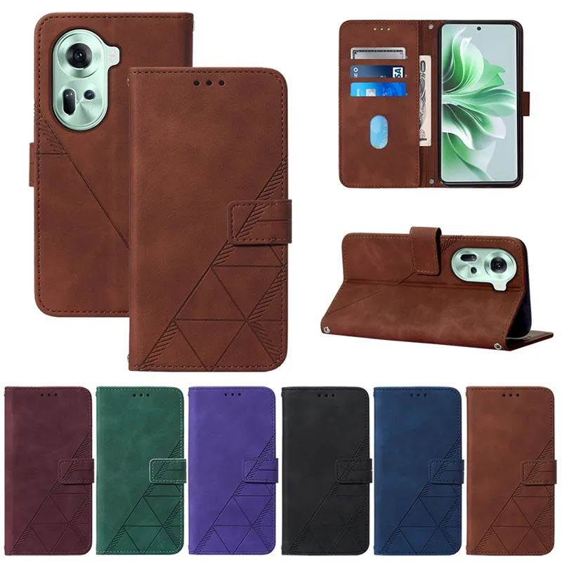 Business Leather Wallet Cases For OPPO A79 5G Reno 11 Pro 5G Moto G34 G04 4G Motorola G Stylus 5G 2024 Play ID Card Slot Skin Feel Print Hand Lines Holder Flip Cover Pouch