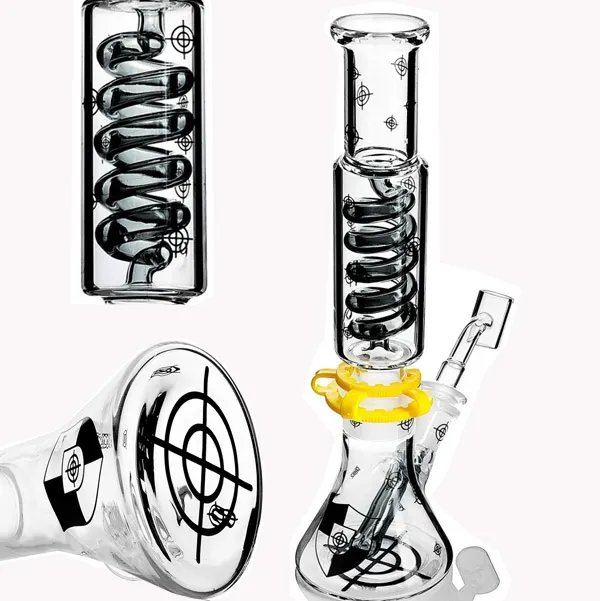 두꺼운 유리 비이커 Bong Hookahs Heady Oil Rigs Waterpipes Unqiue dab Rigs 안경 다운 스템 Perc Water Bong과 14mm 뱅커