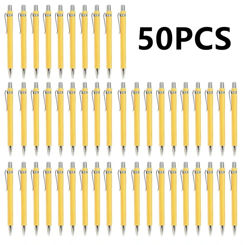50Pcs Bamboo Pen Wood Ballpoint 10mm Tip Office School Wrting Stationery Business Signature Ball Pens 240229