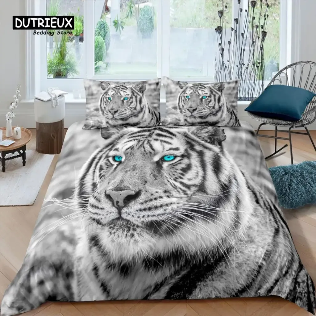 Set Home Living Living Luxury 3D Tiger Liberding Ensemble de couette confortable ensemble de couvercle d'oreiller de caisse d'oreiller Reine et King EU / US / AU / UK