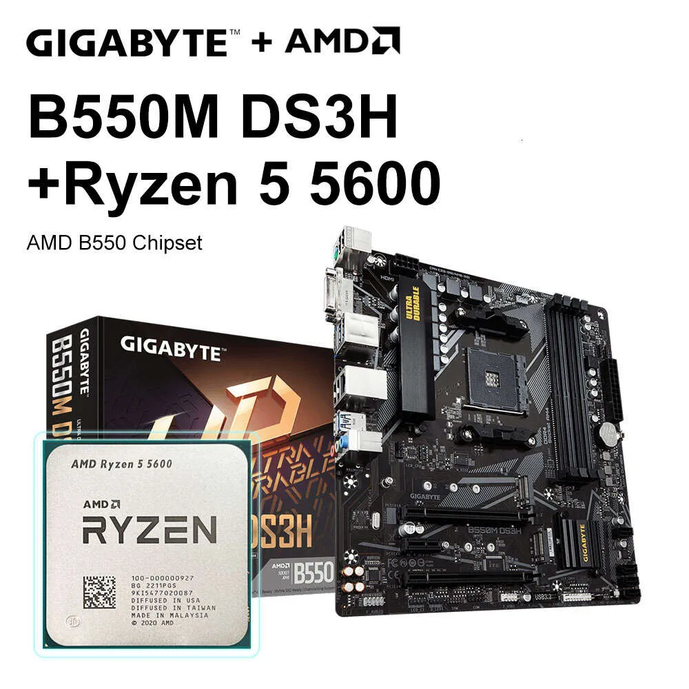 GIGABYTE B550M DS3H nouveau jeu de cartes mères + AMD nouveau Ryzen 5 5600 R5 5600 processeur d'unité centrale Socket AM4 128G DDR4 M.2 SATA micro-atx