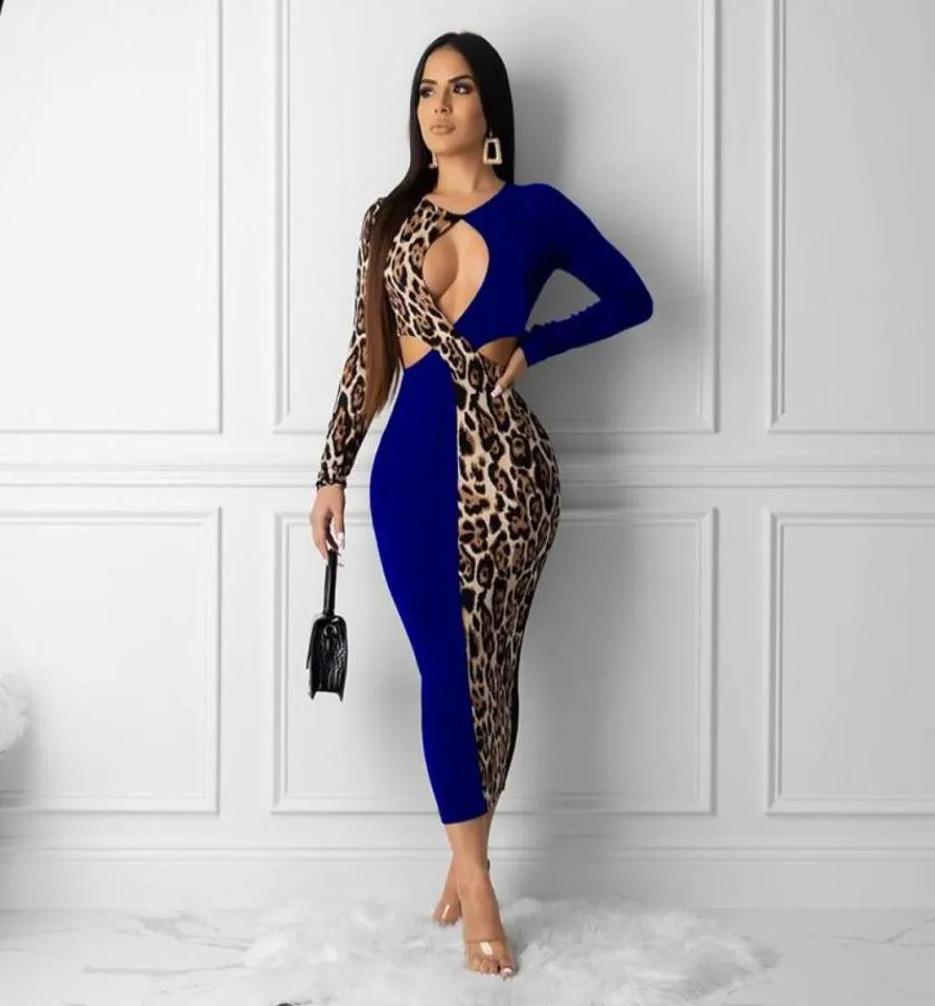 Wholehaoyuan Plus Size Sexy Leopard Splice Night Club Party Dress Whom Fall Closes Lengeve Vintage Dress Bodycon Midi D2036564