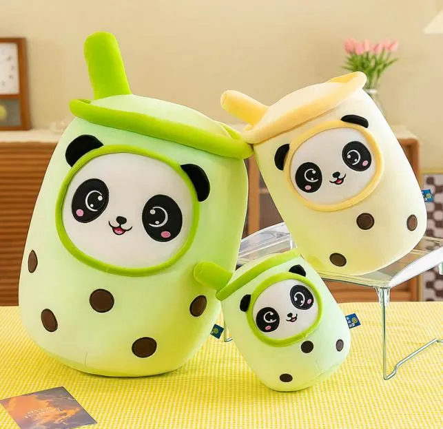 Bambole di peluche creative con tazza di tè al latte trasformate in peluche con bambole panda, giocattoli morbidi con cuscino9032580
