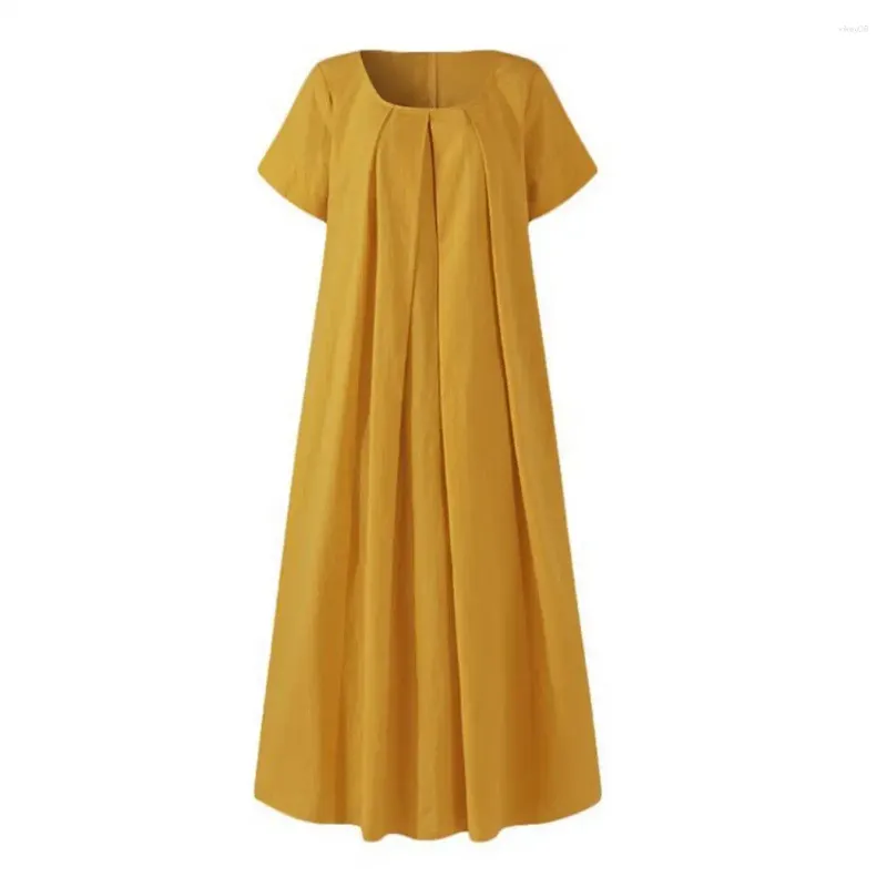 Abiti casual Abito ampio a trapezio pieghettato Midi elegante per donna con girocollo maniche corte traspirante morbido