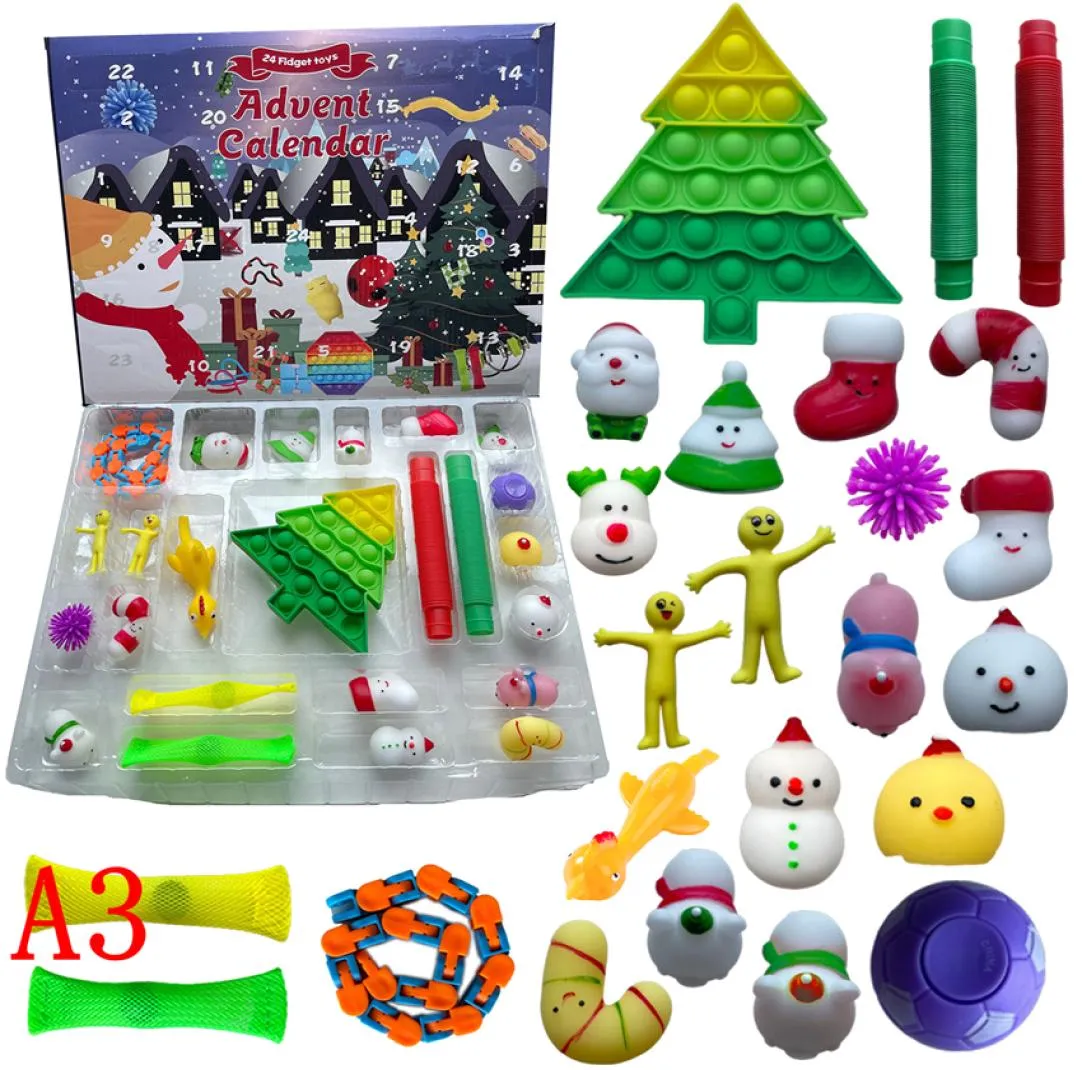 24 jours de Noël jouet calendrier de l'avent ensemble décembre Push Bubble 24 pièces/ensemble Silicone anti-stress jouets sensoriels par mer LLA9978474168