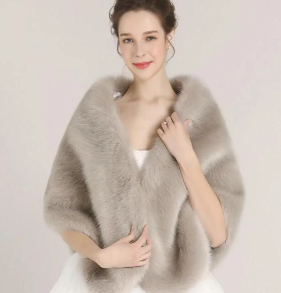 Elegant brud wrap cloak coat jackets boleros rycker vanliga faux päls stal kappor för bröllopsfest LD10538319891