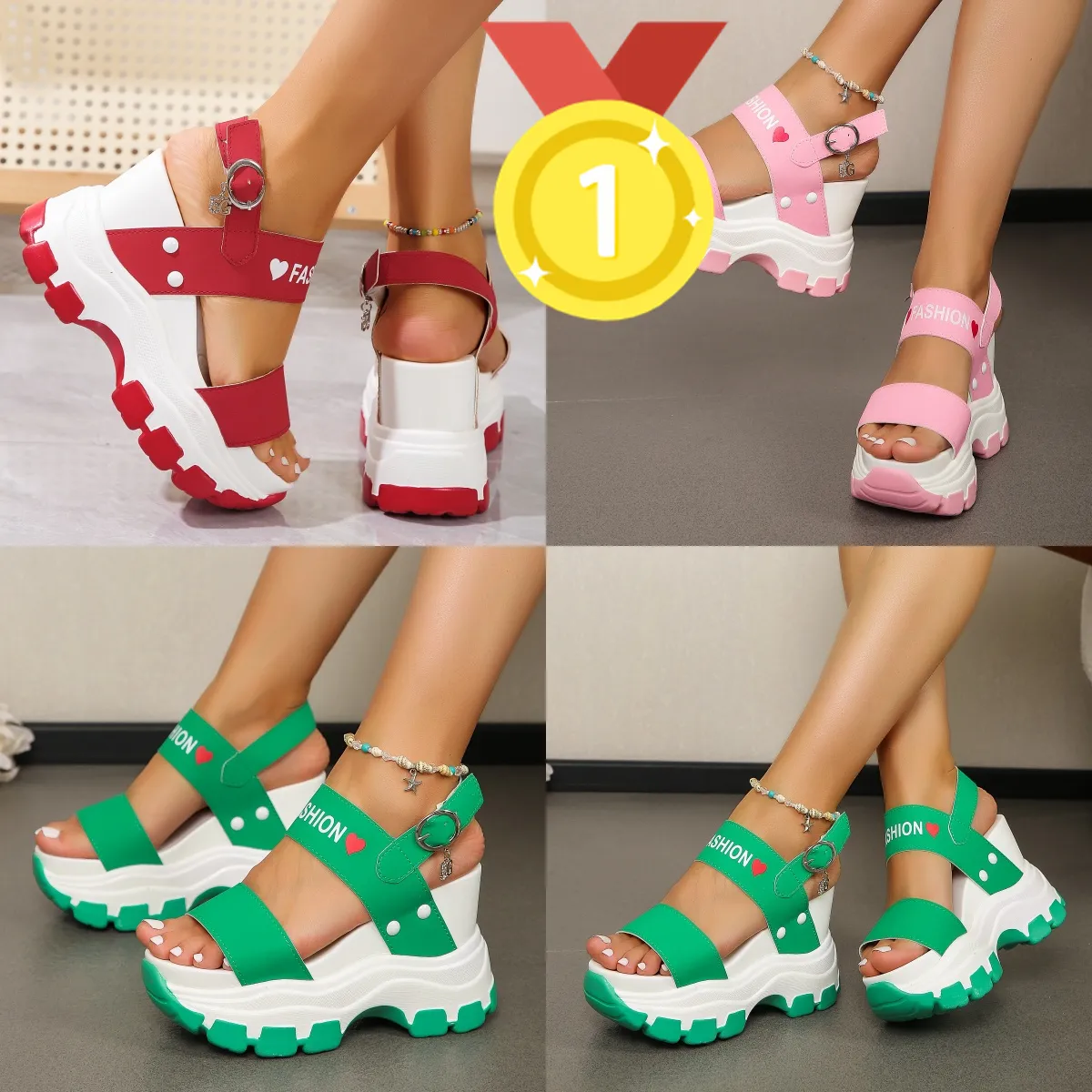 2024 Nya tofflor Buckle Strap Wedge Heel Sandals for Women Summer Lightweight Platform Slide Woman Non Slip Shoes Gai EUR 35-43