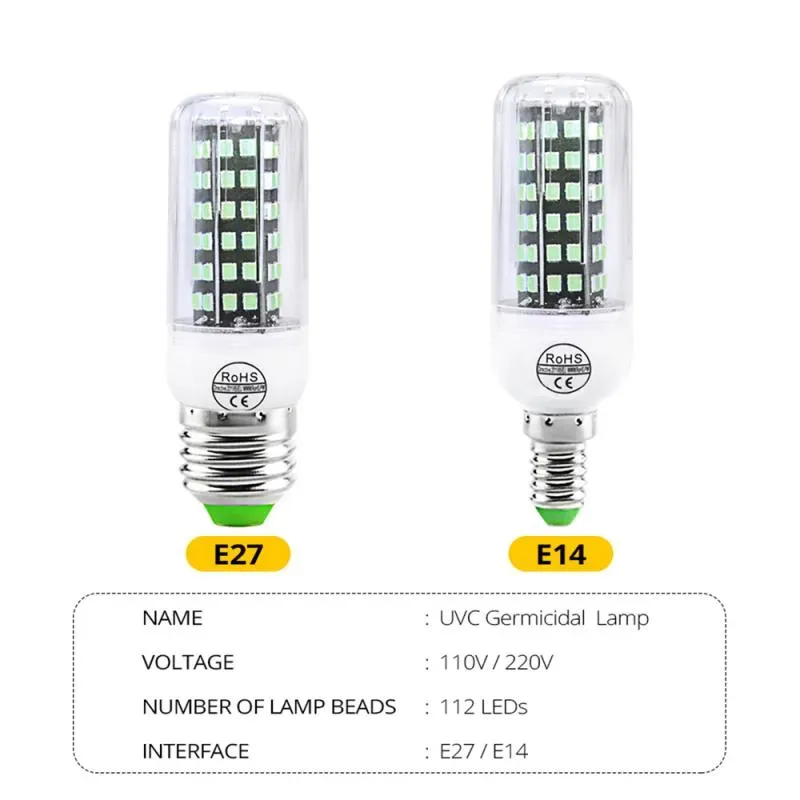 E27 E14 UV Disinfection Bulb 220V 110V 112LEDs 10W Corn Lamp UVC Germicidal Lamp for Home Warehouse Supermarket UV Light