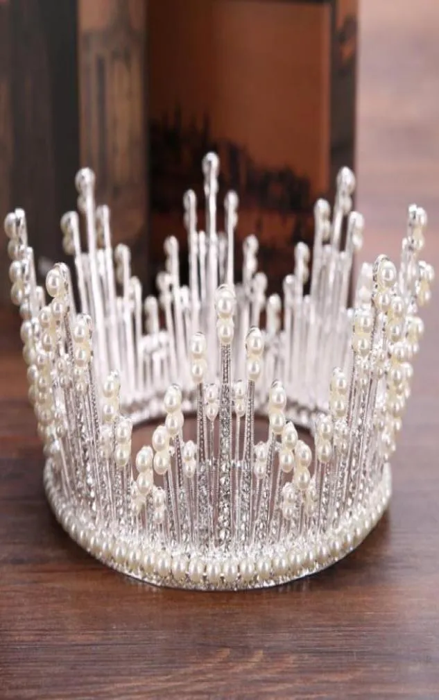 Nya europeiska brudar Crown Full Circle Pearl Rhinestone Bridal Crown Wedding Accessories Party High Quality Wedding Hair Acces3882553