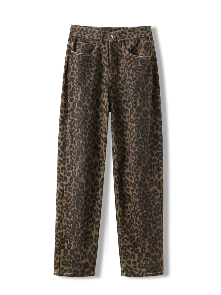 Syiwidii Elegant Casual Leopard Print Jean High Waisted Vintage Wide Leg Denim Trousers Baggy Streetwear Fashion Jeans 240307