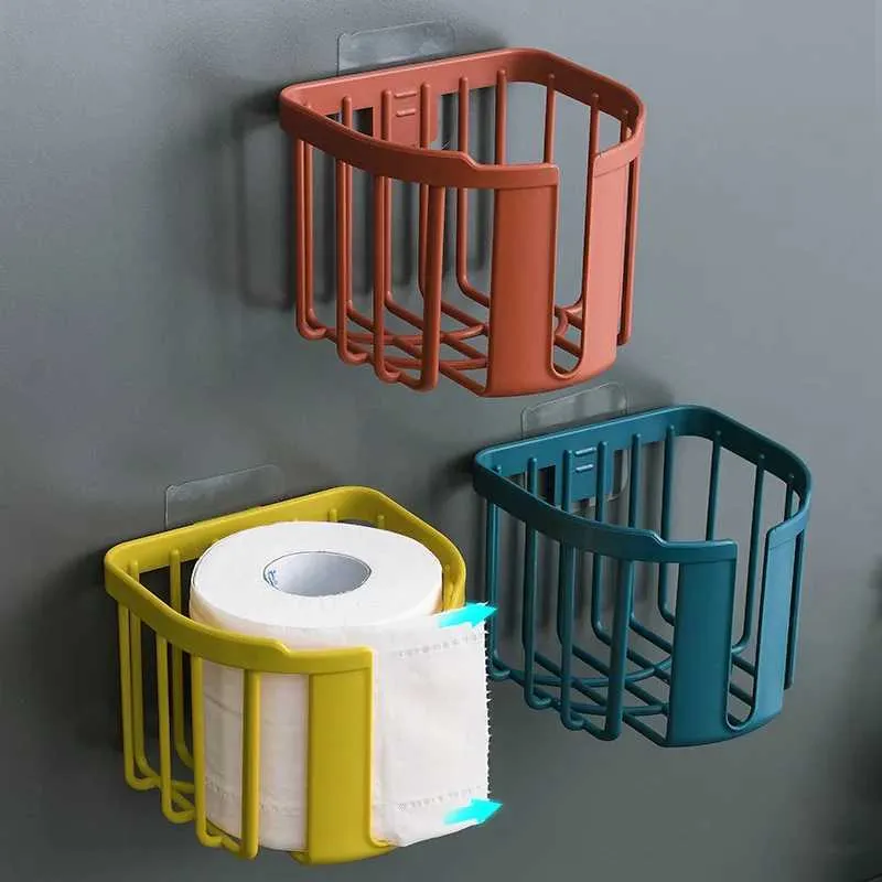 Tissue Boxes Napkins Punch-free Toilet Paper Holder Bathroom Kitchen Tissue Box Wall-mounted Self-adhesive Storage Box Bathroom Accessories