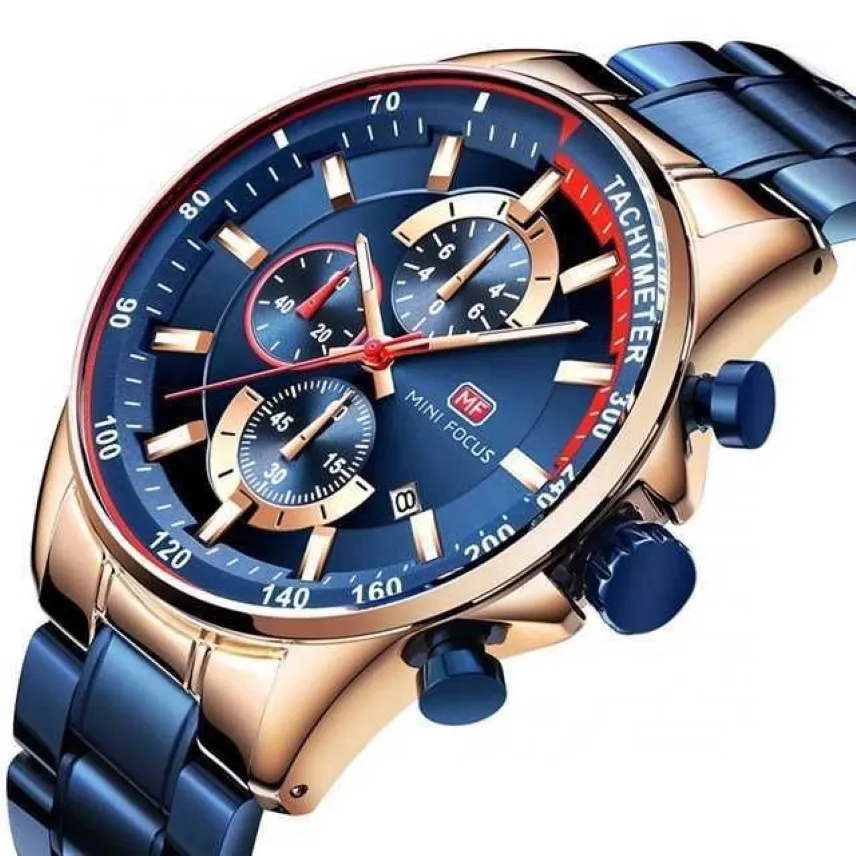 Reloj de pulsera cronógrafo de cuarzo para hombre Mini Focus 0218G de marca de lujo 248S