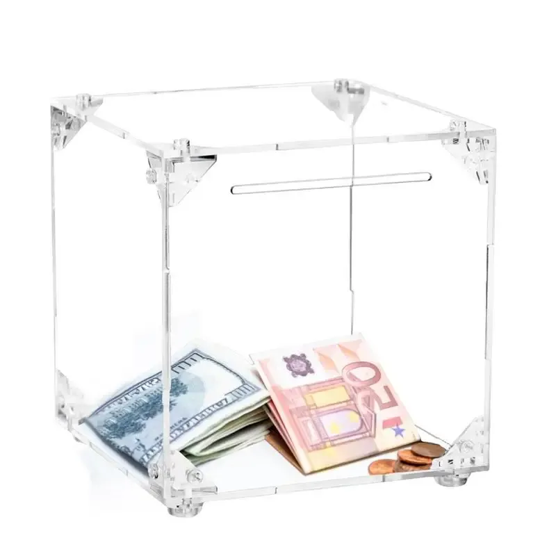 Lådor Clear Piggy Bank Acrylic Piggy Bank Money Box Kids 'Money Banks Transparenta mynt Sparande Box Cube Cash Container Box Home Decor