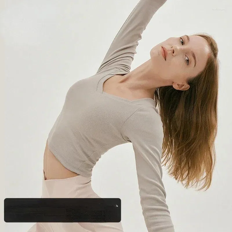Chemises actives AL T-shirt de sport de Yoga à manches longues avec fond de fosse coupe ajustée col en v Simple couleur unie chemise de Fitness