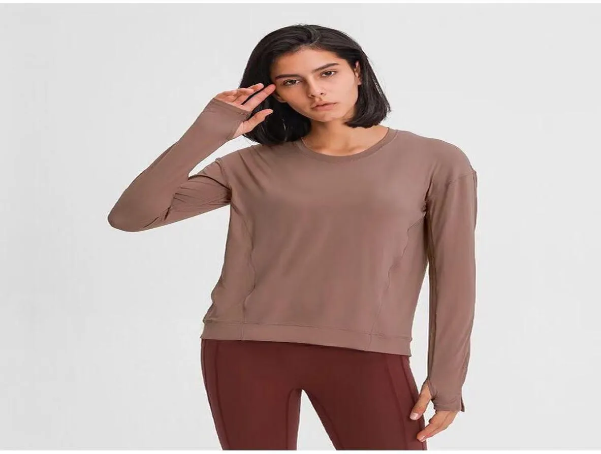 L013 Yoga Long Sleeve Tuck Yoga Flow Shirts Sport Top Fitness Yoga Gym Sports Wear for Women Gym Plates Running Tirt6077109