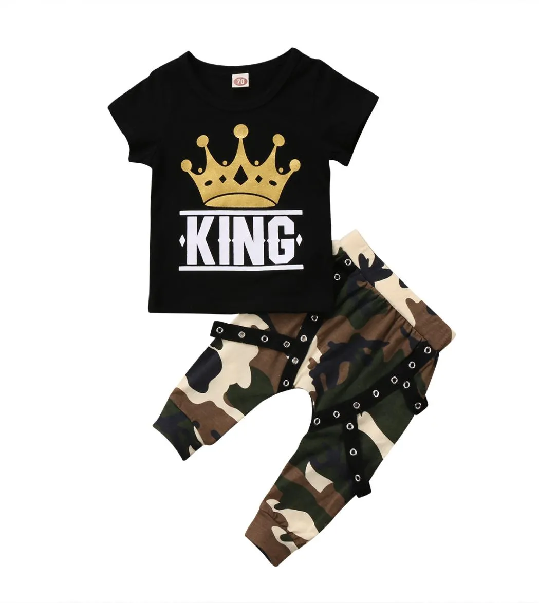 Nowonarodzone dziecko chłopców kamuflażu kombinezony Tops Tshirt Camo Pants 2pcs Outfits Ubrania 05YEARS8536324