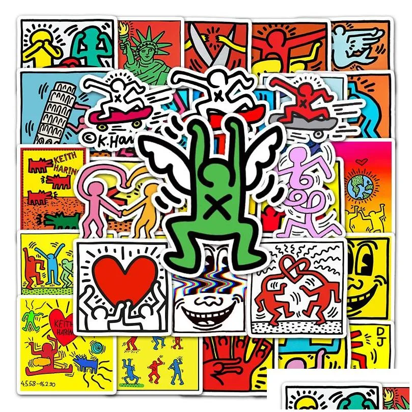 Adesivi per auto 50 pezzi Keith Haring adesivo impermeabile per decalcomania laptop moto Lage Snowboard Iti decorazione consegna goccia automobili Ot7Xr