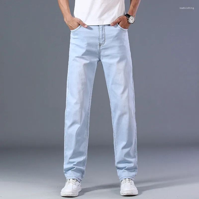 Men's Jeans 2024 Classic Stretch Loose Straight Denim Trousers Male Brand Pants Plus Size 40 42 44 Thin Blue Advanced