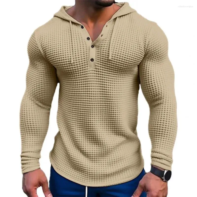 Gymkläder Spring Solid Color Slim Fit Långärmad T-shirt Män huva andningsbara sport Top Men Sweatshirt Casual Shirt