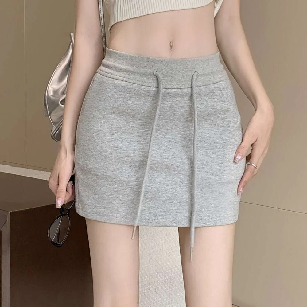 Pure Lust Spicy Girl Drawstring Sports Short 2023 Summer New Girls' High Waist Versatile Wrap Hip A-line Half Length Skirt