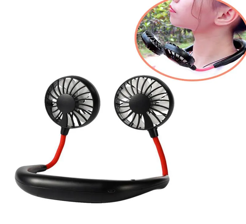 Hanging Neck Fan Portable USB Rechargeable Lazy Hands Dual Cooling Mini Air Cooler Sport 360 Degree Rotating 1200mAh Outdoor2386964