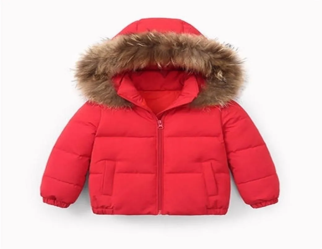 Winter Childrens jas Bontkraag Capuchon kinderkleding Baby Jongens Meisjes Verdikte Donsjack Y0912 2010222165748