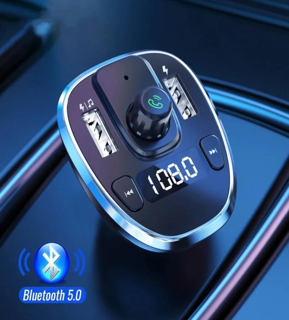 Caricabatteria da auto USB Wireless Bluetooth 50 Kit mani per auto Trasmettitore Fm CARICATORE veloce MP3 per iPhone Xiaomi Telefono cellulare Shipp3367600