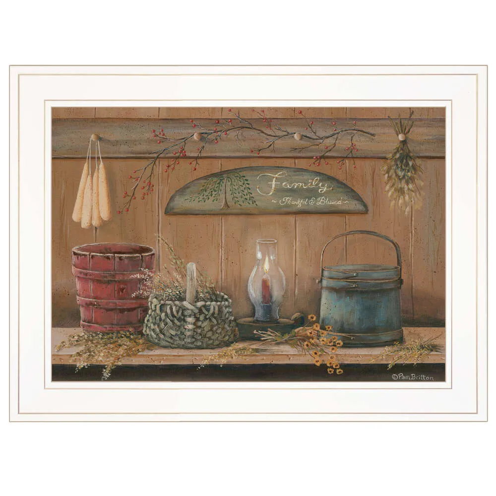 "Treasures on the Shelf I" av Pam Britton, redo att hänga inramat tryck, vit ram