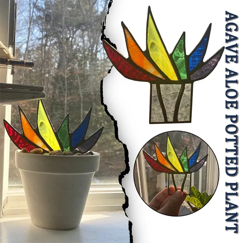 Suncatchers Suncatcher färgad agave växt blomma potten prydnad hem handgjorda hantverk för trädgård gård utomhus inomhusbord skrivbord