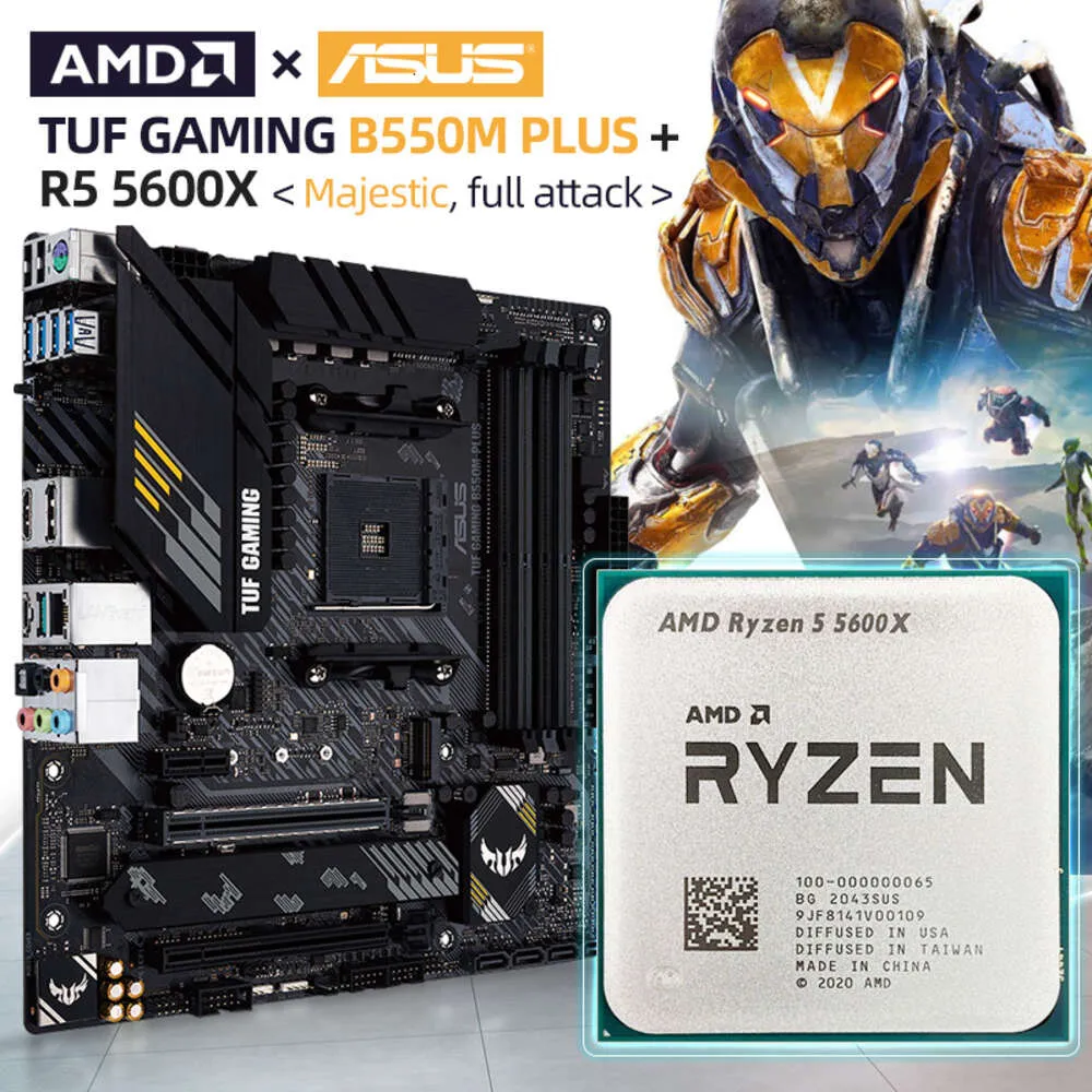 AMD Ryzen 5 5600X CPU-processor+ASUS NYT TUF-spel B550M Plus Motherboard DDR4 128G Micro-ATX AMD B550 4400 MHz AM4 Placa Mae