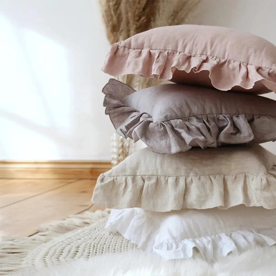 % 100 saf keten fırfır fırlatma yastık kılıfı rahat yastık kapak dekor kanepe yastıkları örtbas odası kanepe süsleme 240313