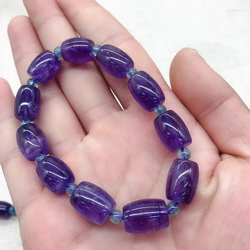 Strand Drop Purple Natural Crystal Bracelets Barrel Beads Hand Row Lucky For Women Men Bracelet Fashion Jewelry