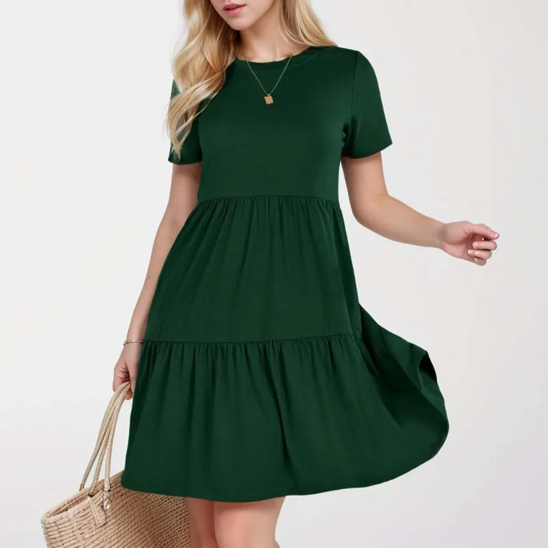Womens Casual Summer Dress Short Sleeve Ruffled Layered Knee-Length A-Line  Polyester Sundress from Dhgate Basic & Casual Dresses - price 43.36