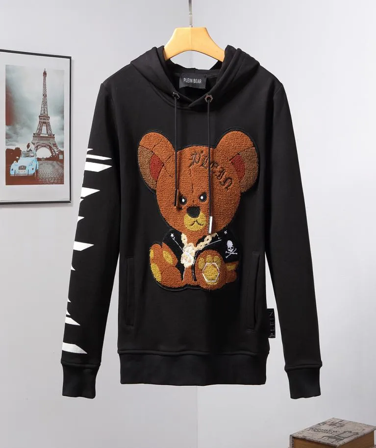 BEAR Marca Calda Felpa Spessa Hip-Hop Allentato Caratteristica Personalità Del Cranio Pullover Strass Felpa con Cappuccio da Uomo di Lusso 814333069294