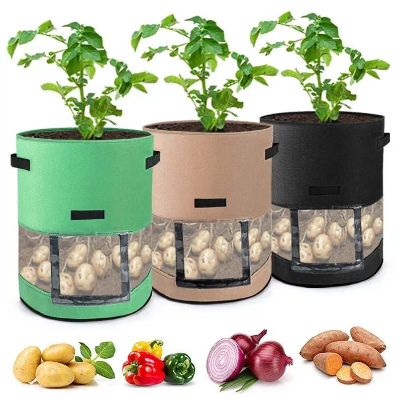 Çantalar 7/10gallon Keçe Patates Grow Torbalar Şeffaf Bitki Sebze Soğan Havuç Fıstığı Büyüyen Torba Kalınlaştırılmış Bahçe Fide Aracı