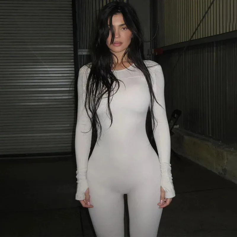 Baddie Jumpsuits Donna Manica lunga Nero Bianco Kylie Jenner Abiti Abbigliamento invernale sexy per pagliaccetti da donna 240220