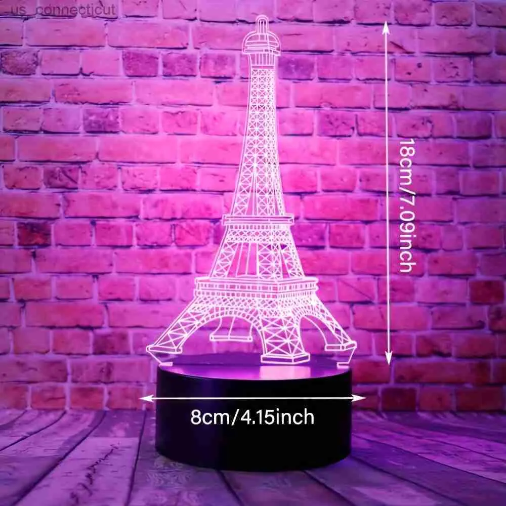 Tafellampen 1 pc Eiffeltoren 3D LED Visual Acryl Night Light met externe 16 kleuren veranderen Dimable USB aangedreven slaapkamer decoratie tafellamp Verjaardag Chris Chris