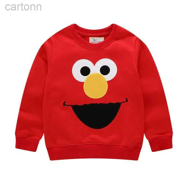 T-Shirts Jumping Metreers Yeni Sonbahar Elmo Sweatshirtler Bebek Kız Kız Karikatür Gömlek Moda Giyim Uzun Kollu Hoody Erkek Kızlar Tops LDD240314