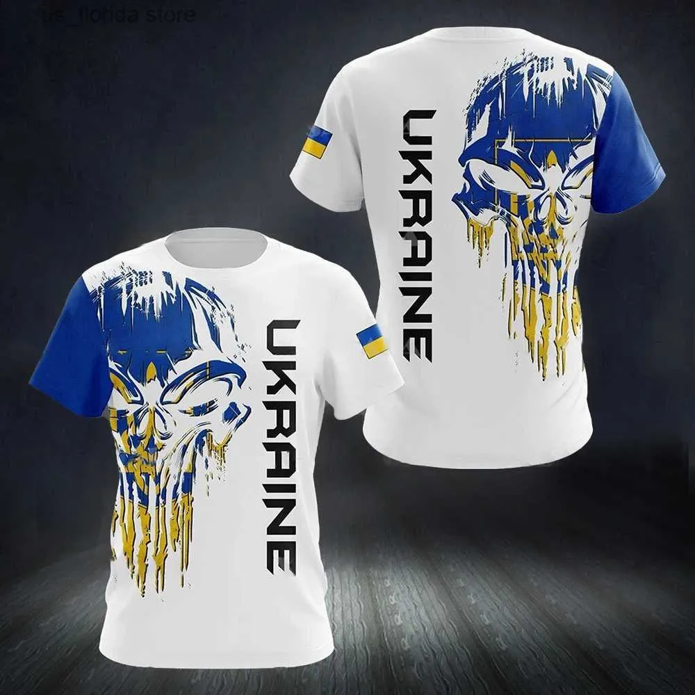 Men's T-Shirts Ukraine Mens T-shirts Ukrainian Flag Shirt 3D Printed O-Neck Oversized Short Slves Jersey Fashion Mens Clothing Strtwear Y240314