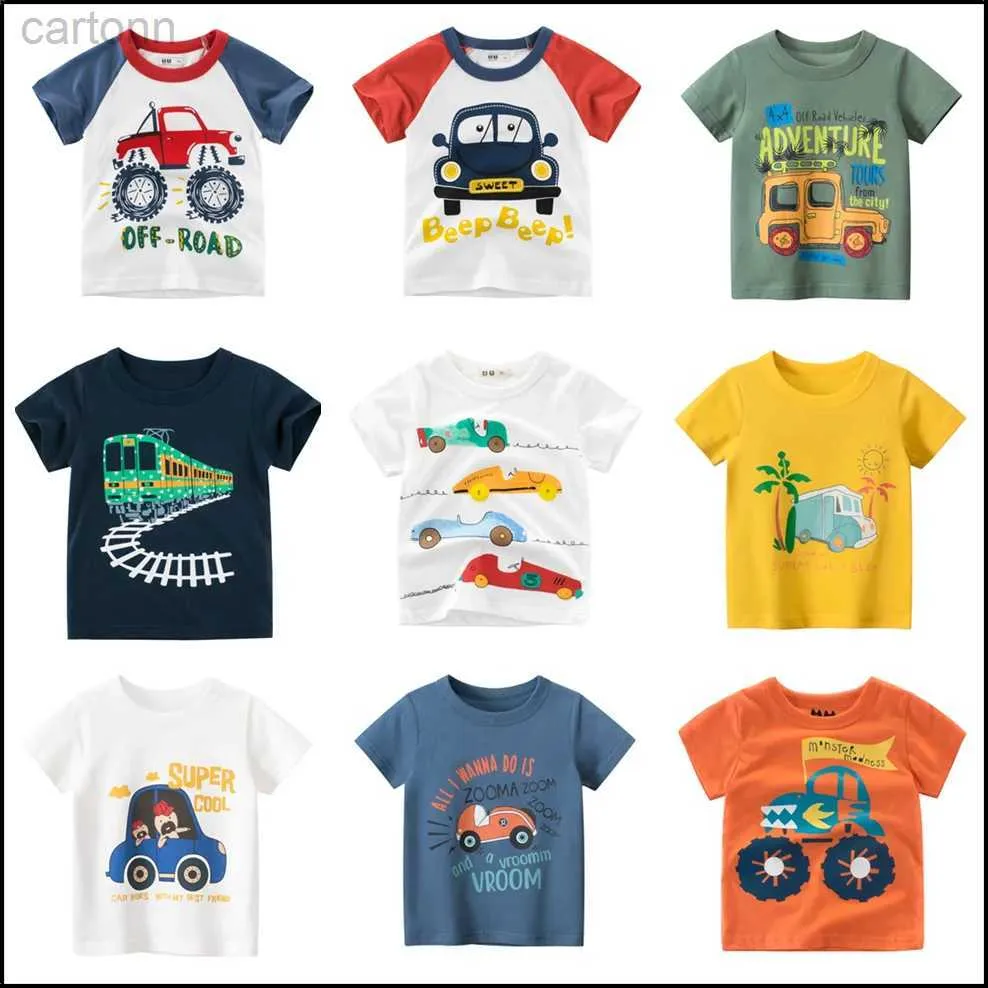 T-Shirts Kinder Jungen Kleidung 100 % Baumwolle Kurzarm T-Shirts Auto Bus Cartoon Kinder Kleidung 2-8 Jahre Kinder Sommerkleidung ldd240314