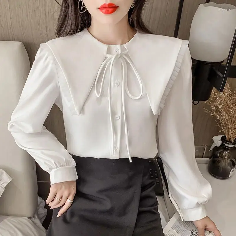 Women's Blouses Clothing Long Sleeve Shirts Fashion Ladies O-neck Pullovers Spring Autumn Sweet Tops 2024 Interior Lapping