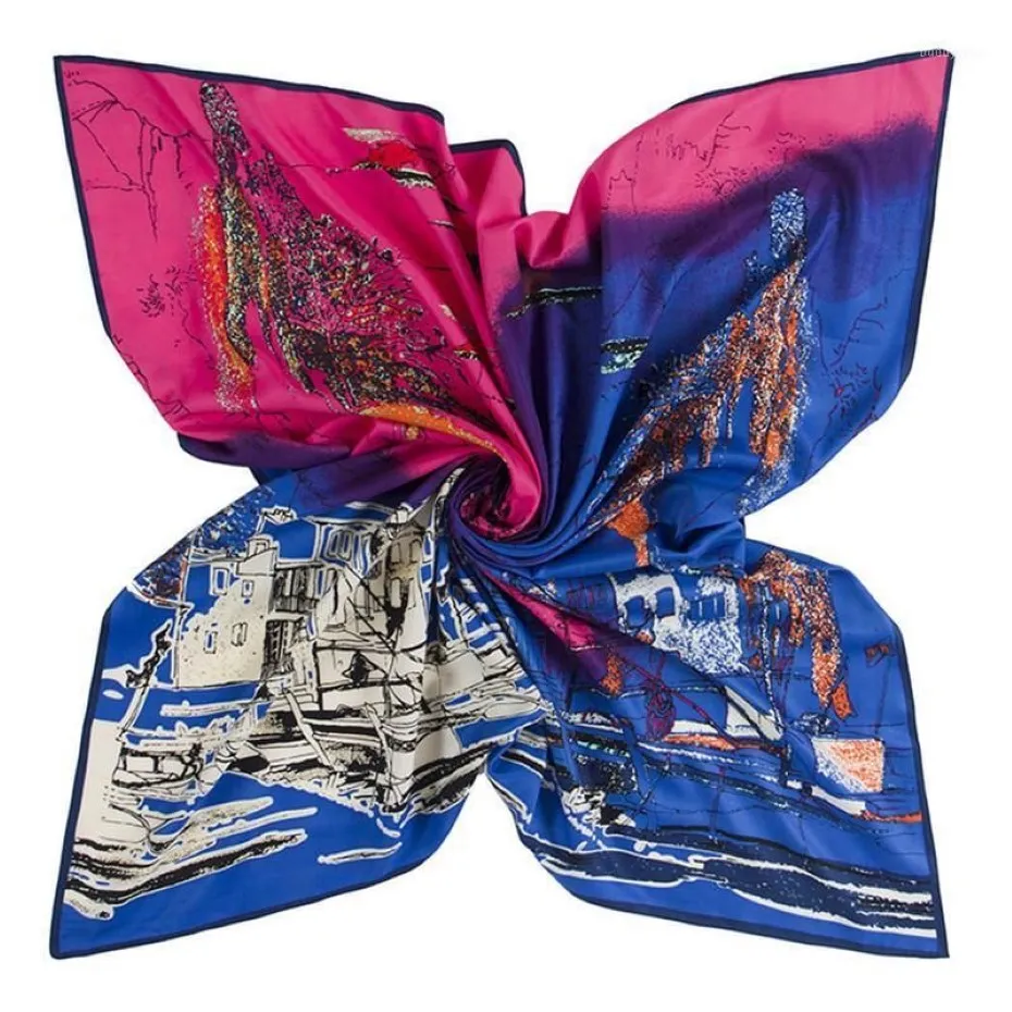 100cm Twill Silk Scarf New Design Abstract Painting Square Scarves Wraps Euro Style Shawl Office Lady Foulard Muslim Neck tie1264g