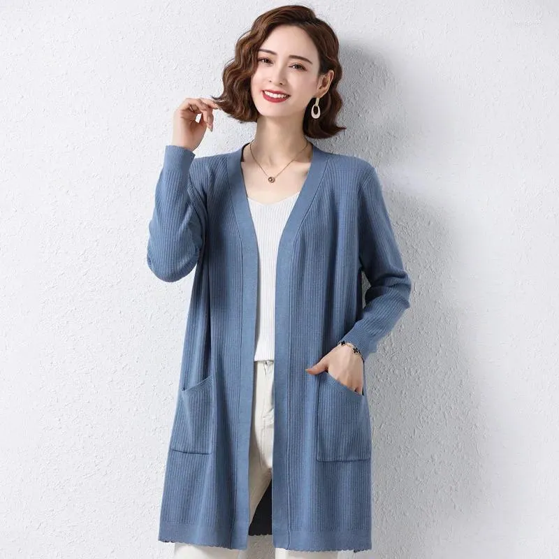 Cardigan tricoté mi-long pour femmes, Cape, vêtements d'extérieur, ample, Style occidental, manteau pull pour femmes, automne 2024