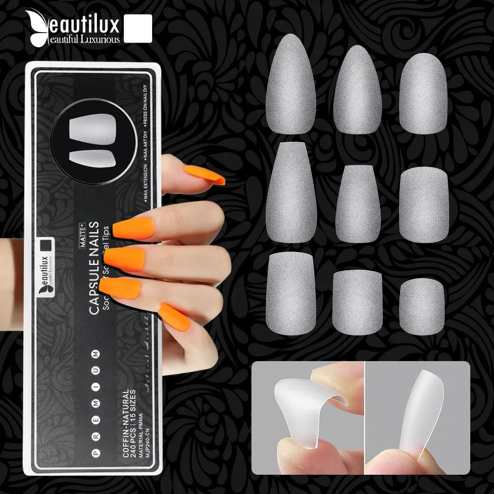 Beautilux Ultra Matte Capsule Nails 240pcsbox almond Square Coffin Squoval Fake Phade on Gel Tips American 240313