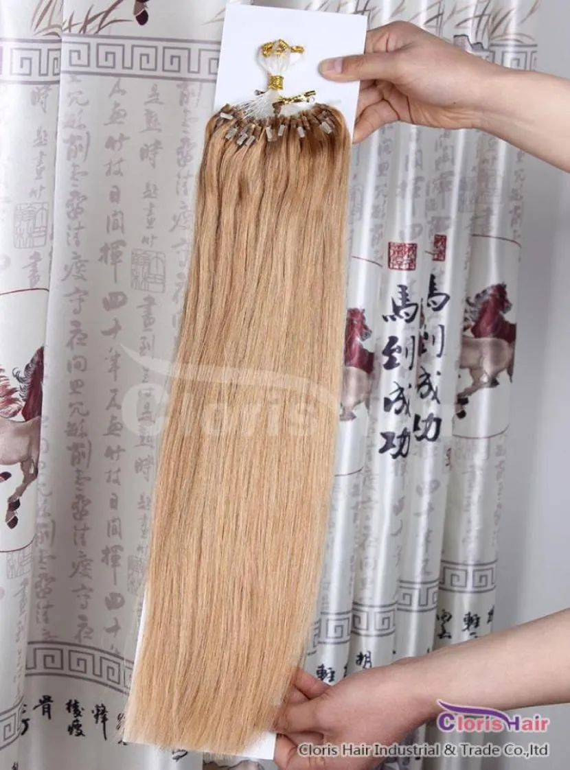 아울렛 27 Strawberryhoney Blonde 100strand Easy Loop Micro Rings 비드 인간 머리 확장 유럽 Remy Hair Silky Strai6618866