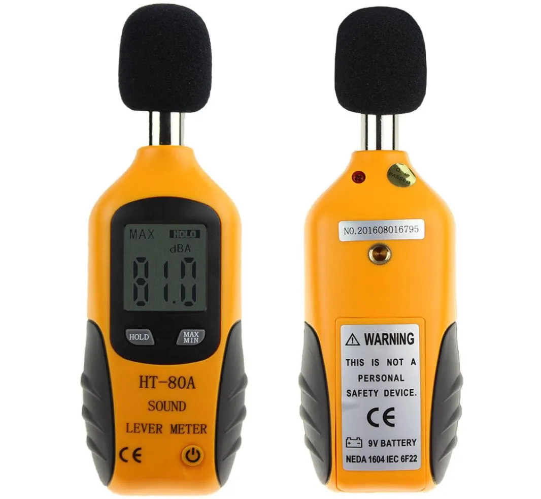 HT80A Mini Portable Size Sound Level Meter LCD Digital skärm Display Noise Tester Decibel Monitor Pressure Tester6441431