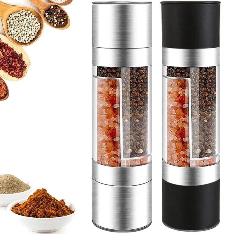 2-in-1 Salt and Pepper Grinder - Stainless Steel Manual Spice Mill with ...