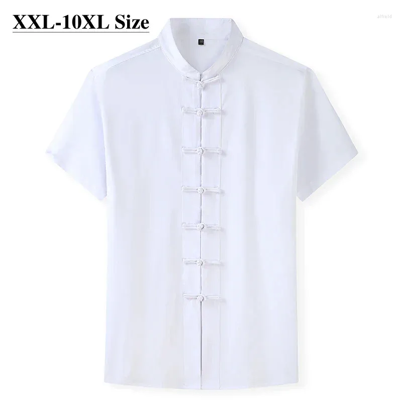 Mannen Casual Shirts Maat Plus 7XL 8XL 10XL Zomer Tang Pak Korte Mouw Chinese Traditionele 4 Kleuren losse Mannelijke