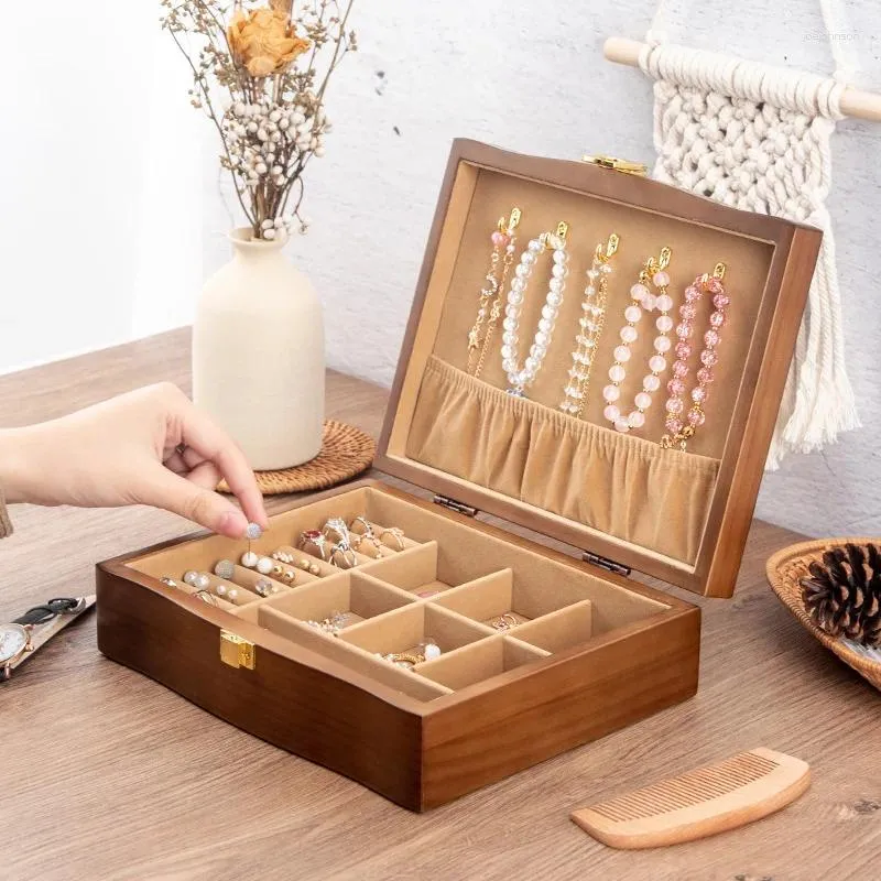 Pochettes à bijoux, grande boîte de rangement rétro multifonctionnelle, organisateur en bois de luxe, présentoir de cadeaux de mariage, paquet de vitrines